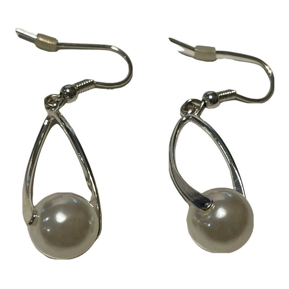 silver tone dangle hook earrings faux rotating
